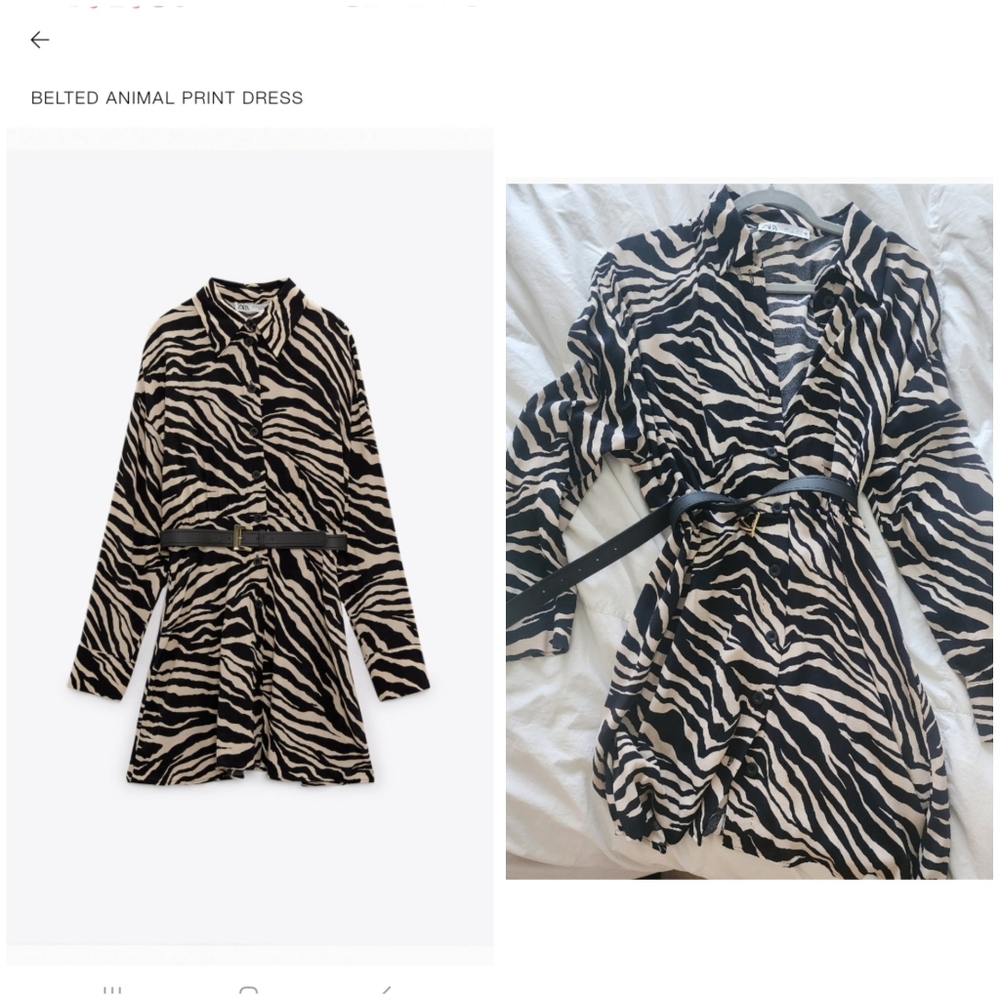 Zara BELTED ANIMAL PRINT DRESS size Large